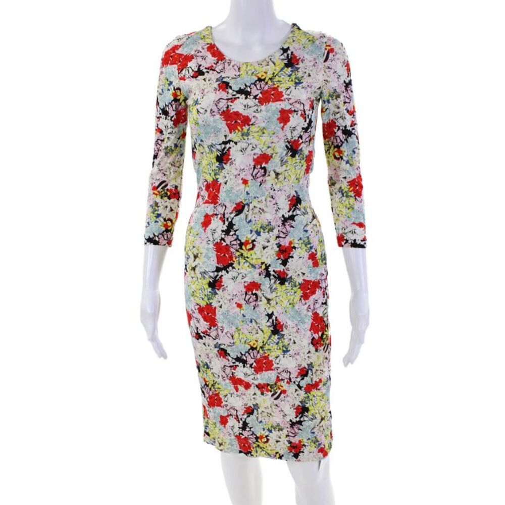 Erdem Womens Long Sleeves Round Neck Bodycon Mini Dress Floral Size 2